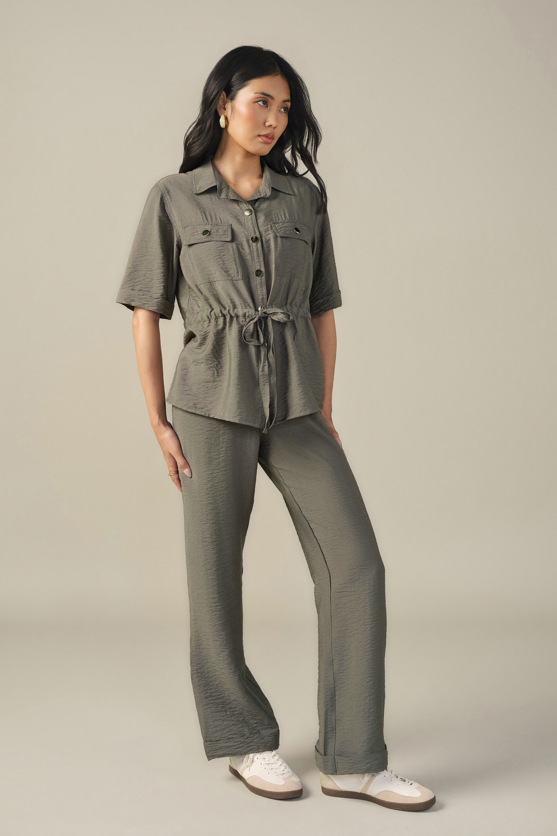 Relaxed Co-ord in Olive, Green, image 3